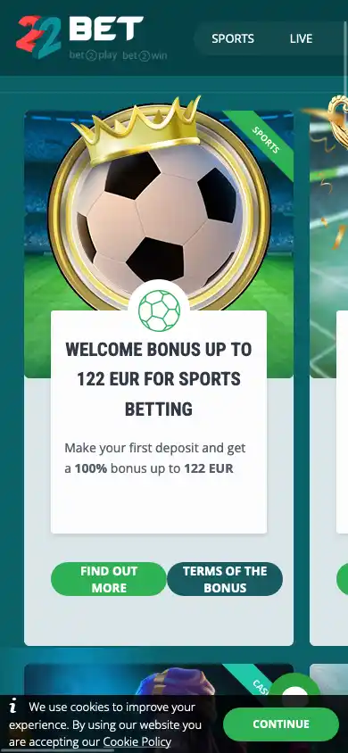 22Bet: Mobile View